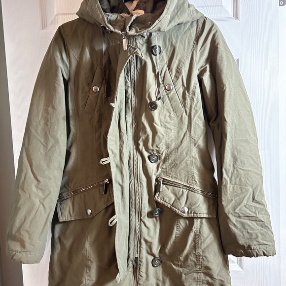 Ricki's Ladies Size XS Olive Green Fleece Vest Hip Length Hooded Winter Coat - Picture 12 of 15